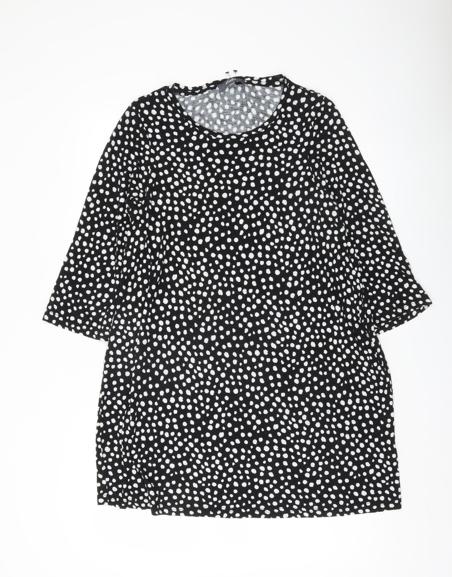 Studio Womens Black Polka Dot Tunic Blouse Size 12 Viscose 3/4 Sleeve