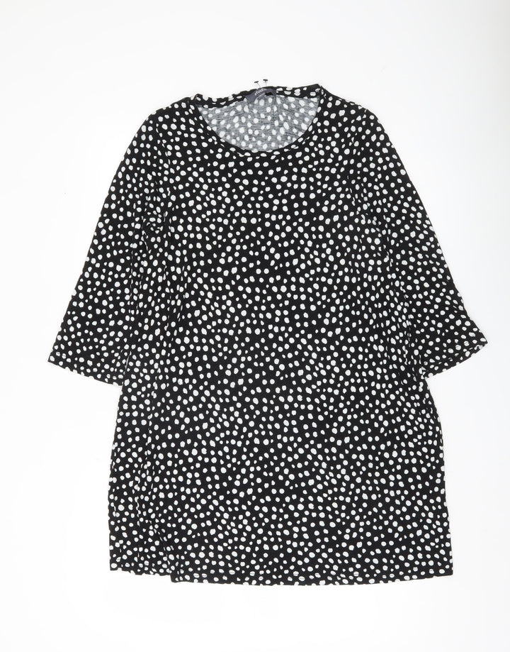 Studio Womens Black Polka Dot Tunic Blouse Size 12 Viscose 3/4 Sleeve