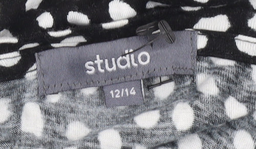 Studio Womens Black Polka Dot Tunic Blouse Size 12 Viscose 3/4 Sleeve