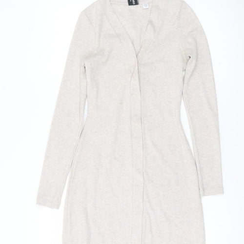 Collusion Women Beige UK 6 Shirt Dress Long Sleeve V-Neck