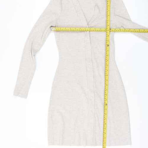 Collusion Women Beige UK 6 Shirt Dress Long Sleeve V-Neck