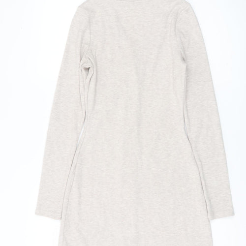 Collusion Women Beige UK 6 Shirt Dress Long Sleeve V-Neck