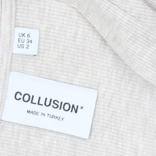 Collusion Women Beige UK 6 Shirt Dress Long Sleeve V-Neck