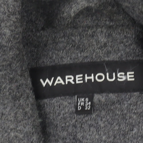 Warehouse Women Grey Wool Blend Overcoat UK 6 Zip Pockets Lined