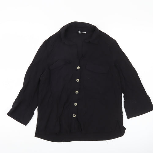 H&M Divided Women’s Black Button-Up Shirt Size 6 Viscose 3/4 Sleeve