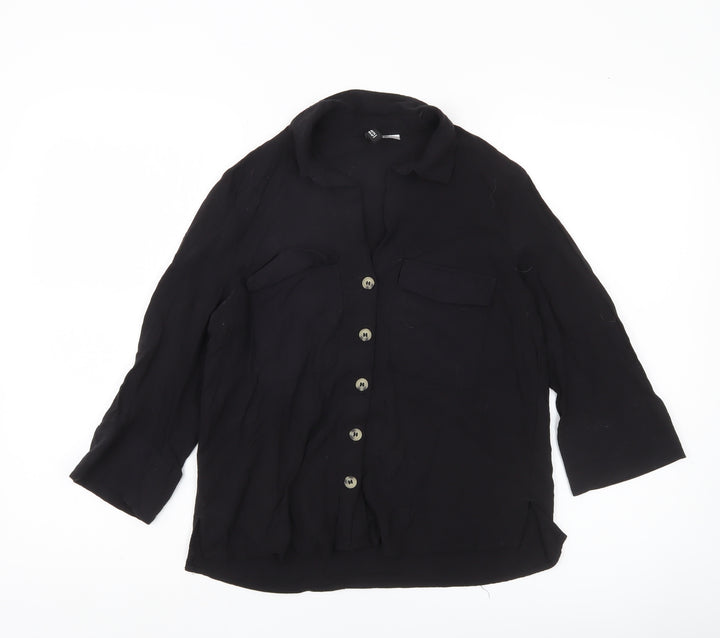 H&M Divided Women’s Black Button-Up Shirt Size 6 Viscose 3/4 Sleeve