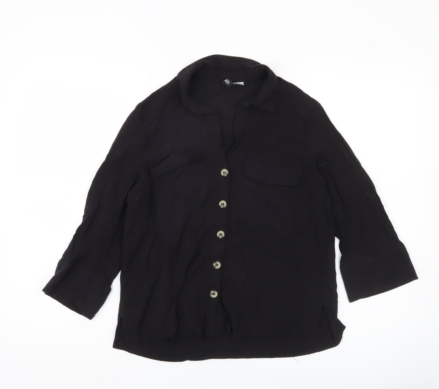 H&M Divided Women’s Black Button-Up Shirt Size 6 Viscose 3/4 Sleeve