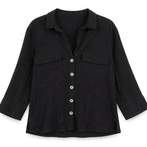 H&M Divided Women’s Black Button-Up Shirt Size 6 Viscose 3/4 Sleeve