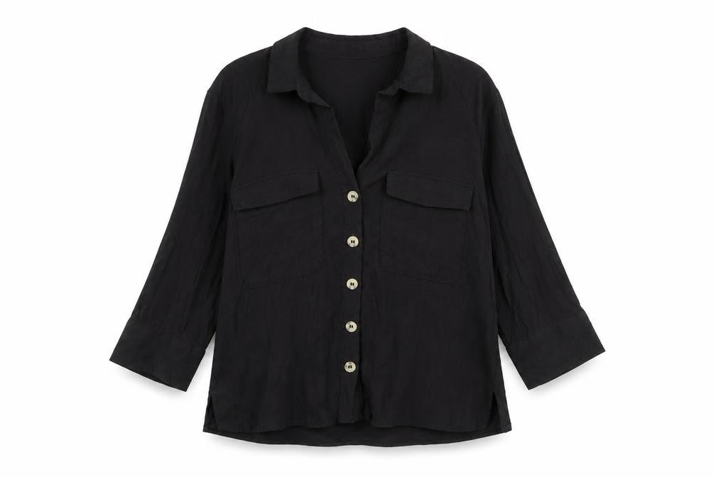 H&M Divided Women’s Black Button-Up Shirt Size 6 Viscose 3/4 Sleeve