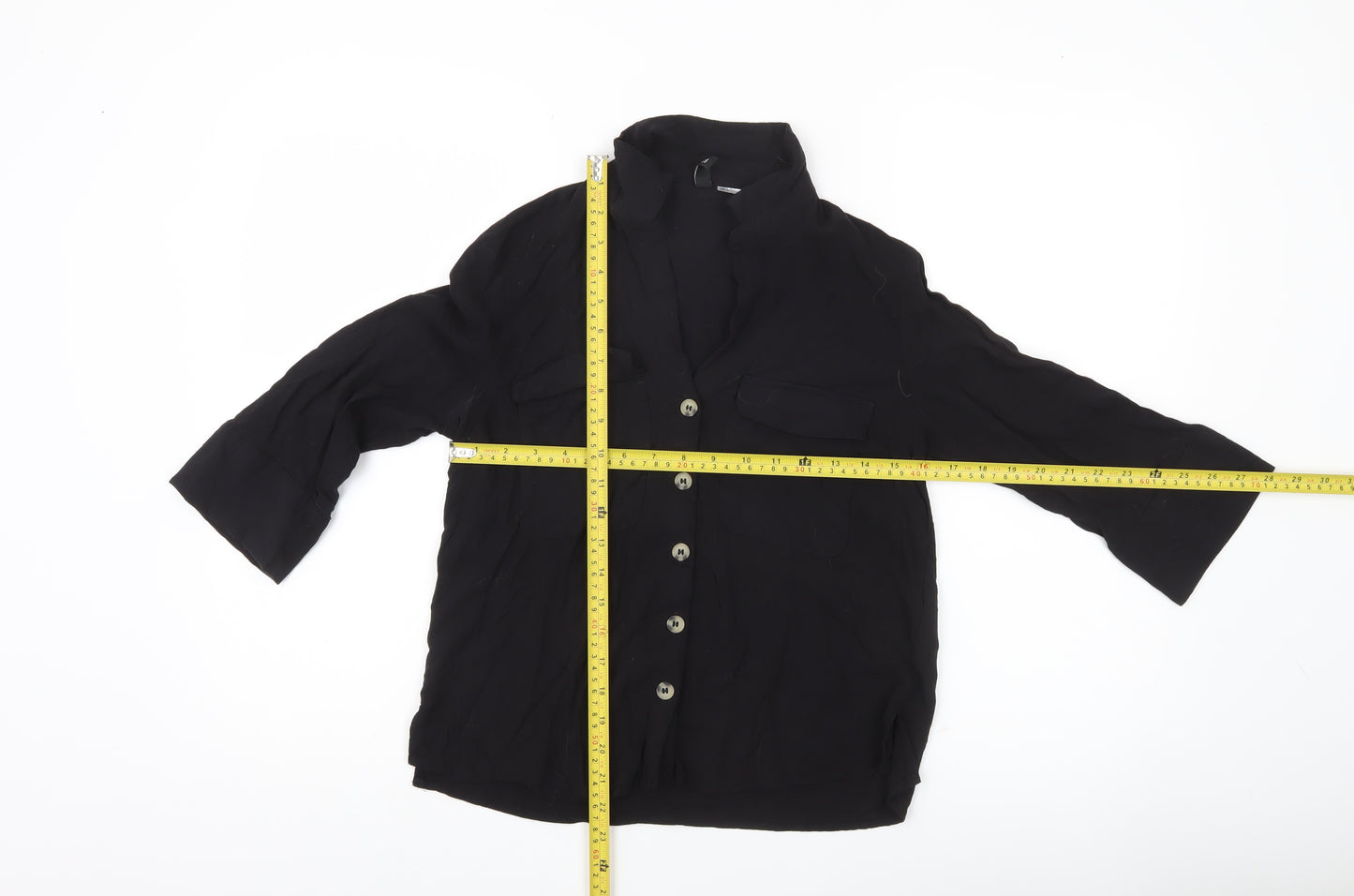 H&M Divided Women’s Black Button-Up Shirt Size 6 Viscose 3/4 Sleeve