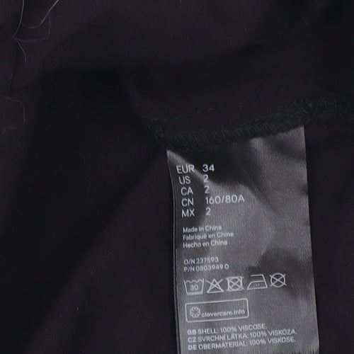 H&M Divided Women’s Black Button-Up Shirt Size 6 Viscose 3/4 Sleeve