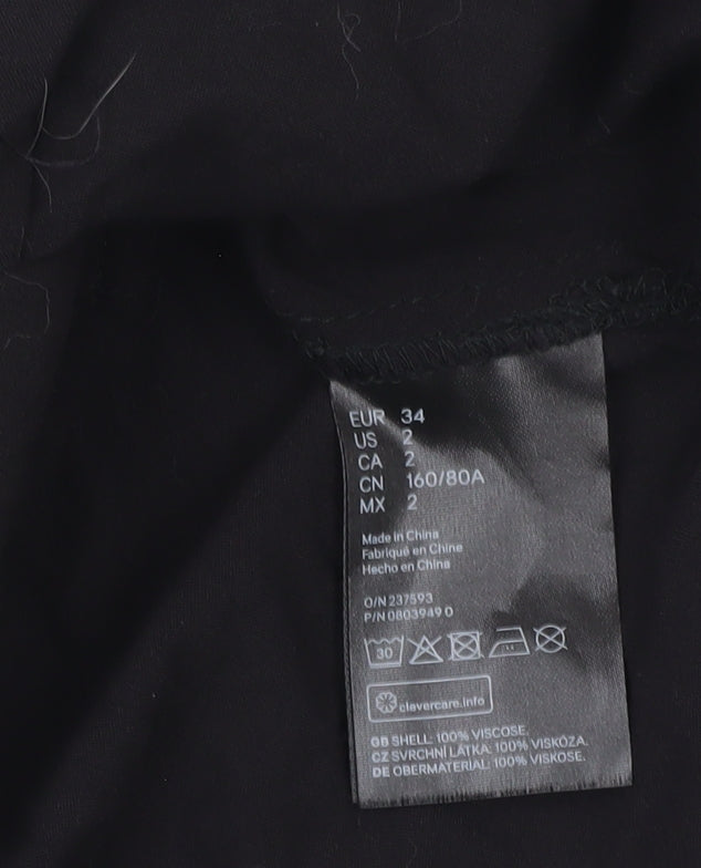 H&M Divided Women’s Black Button-Up Shirt Size 6 Viscose 3/4 Sleeve