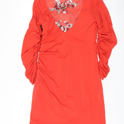 Mascara Women’s Red Sequin Ruched Bodycon Dress Size 10