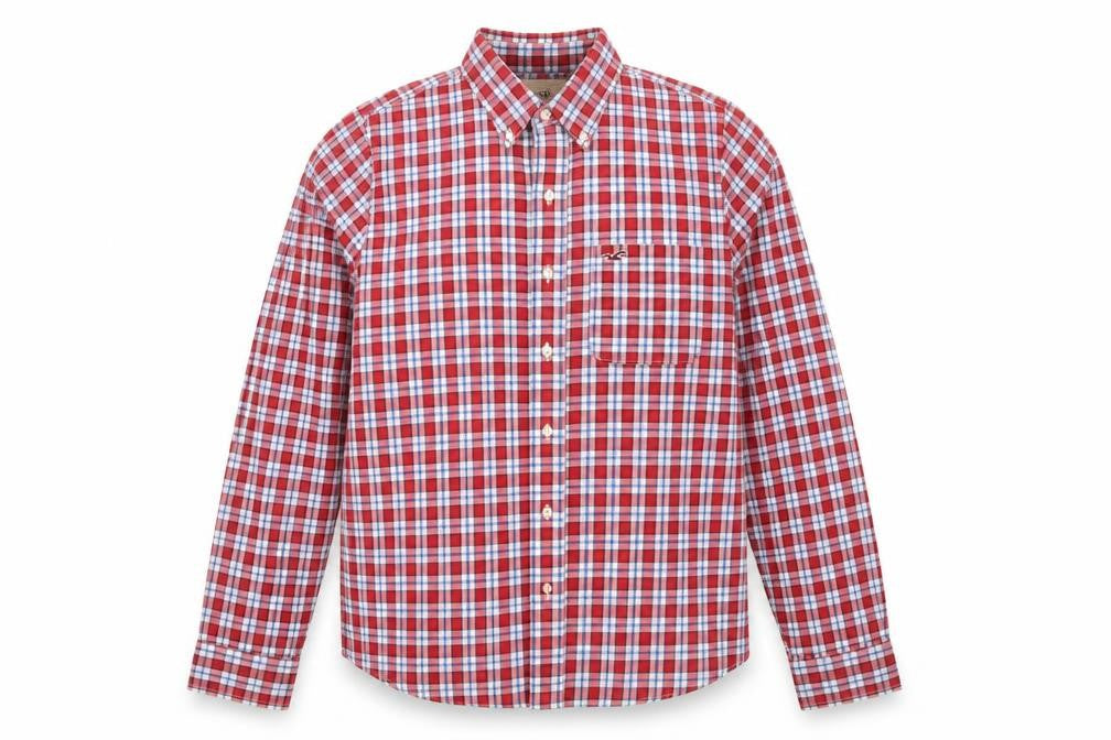 Hollister Men’s Red Check Woven Cotton Button-Up Shirt XL