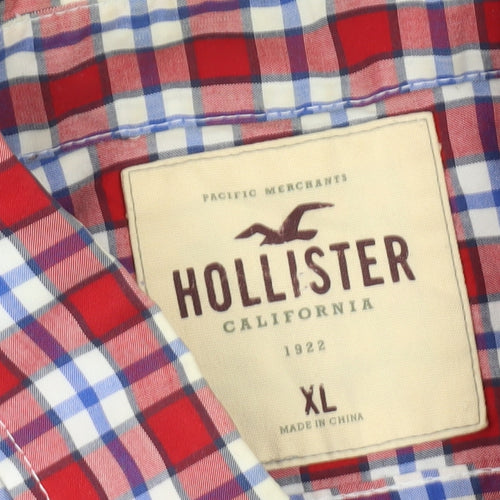 Hollister Men’s Red Check Woven Cotton Button-Up Shirt XL