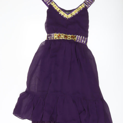 Pussycat London Women’s Purple A-Line V-Neck Knee Length Dress S