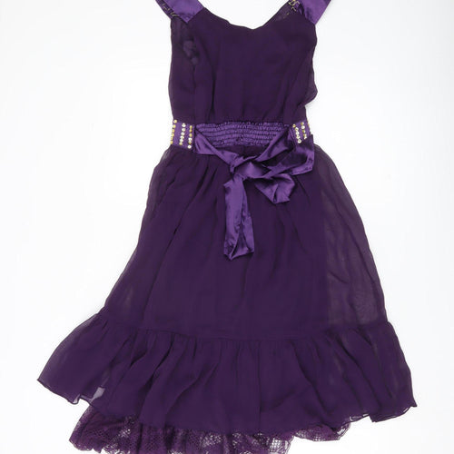 Pussycat London Women’s Purple A-Line V-Neck Knee Length Dress S