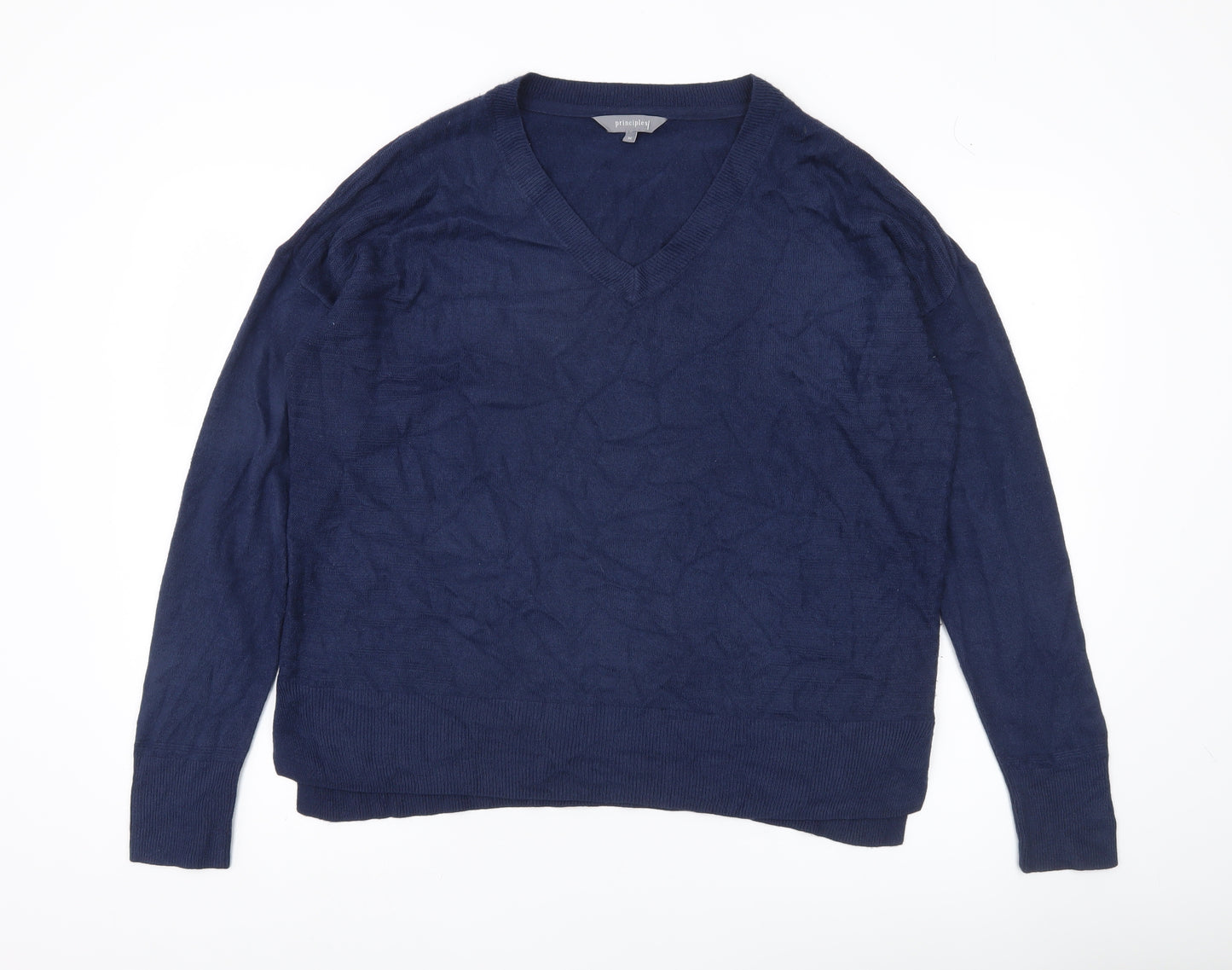 Principles Womens Blue V-Neck Long Sleeve Pullover Jumper Size 16