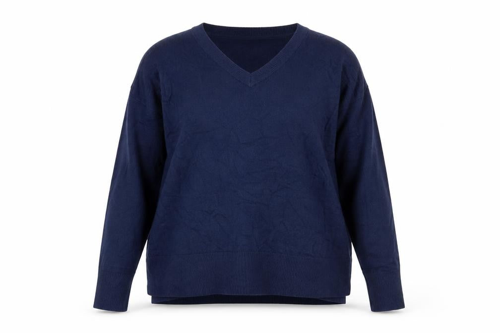 Front view of Principles women’s blue v-neck long sleeve jumper, size UK 16