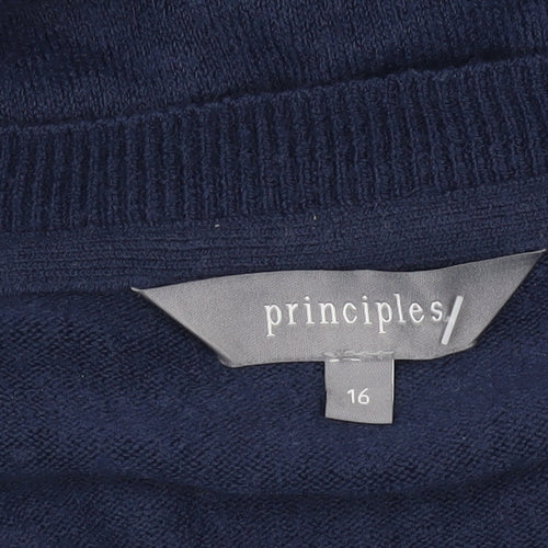 Principles Womens Blue V-Neck Long Sleeve Pullover Jumper Size 16
