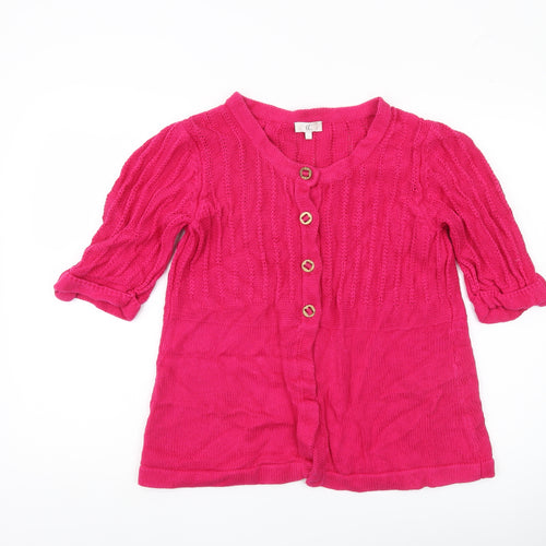 CC Womens Pink Linen Cotton Cardigan L Round Neck 3/4 Sleeve