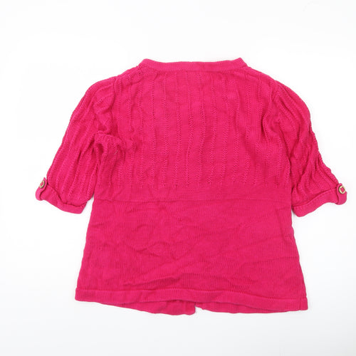 CC Womens Pink Linen Cotton Cardigan L Round Neck 3/4 Sleeve