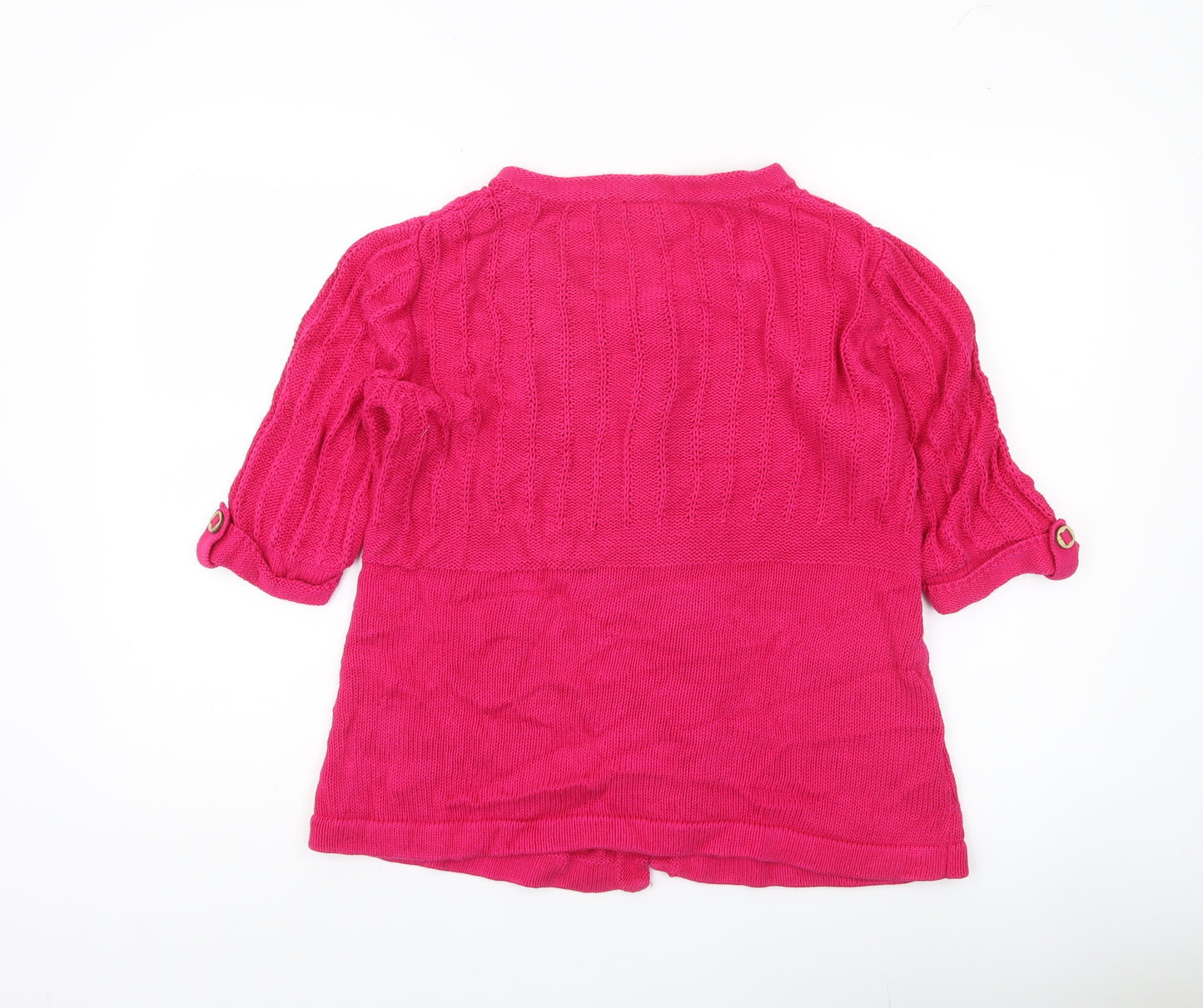 CC Womens Pink Linen Cotton Cardigan L Round Neck 3/4 Sleeve