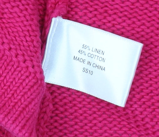 CC Womens Pink Linen Cotton Cardigan L Round Neck 3/4 Sleeve