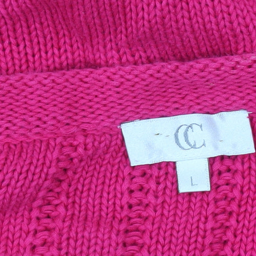 CC Womens Pink Linen Cotton Cardigan L Round Neck 3/4 Sleeve