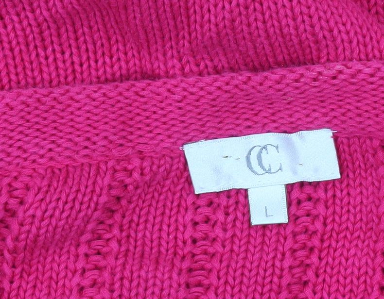 CC Womens Pink Linen Cotton Cardigan L Round Neck 3/4 Sleeve