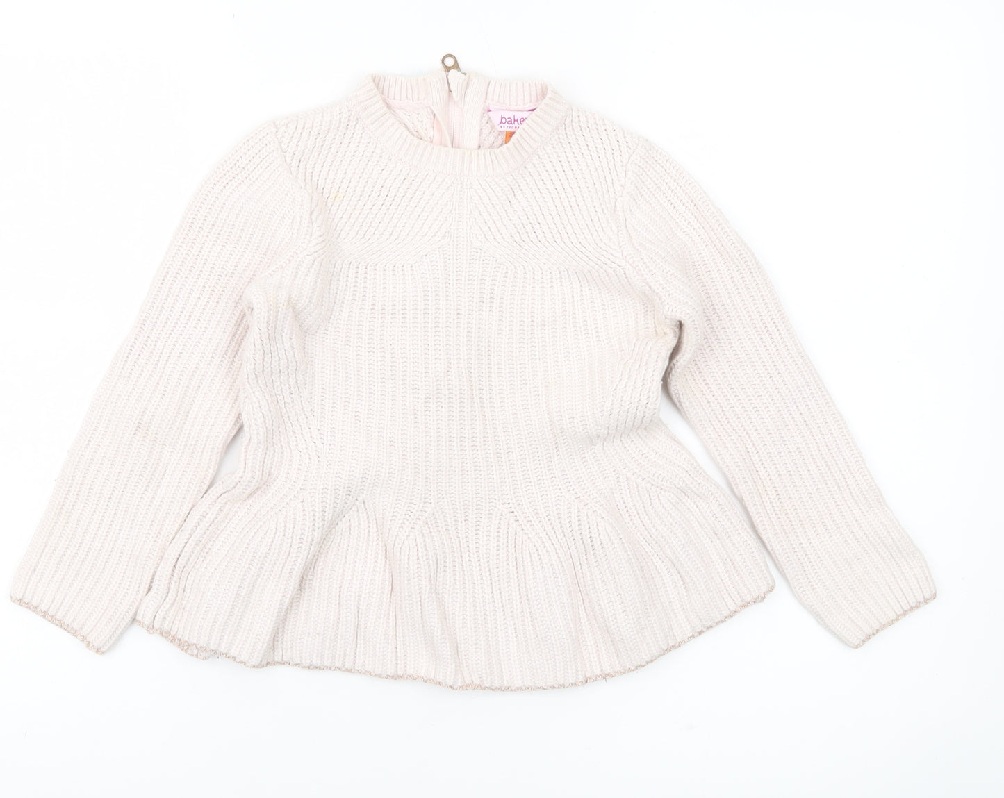 Baker by Ted Baker Girls Ivory Knit Jumper Age 6Y Long Sleeve Pullover