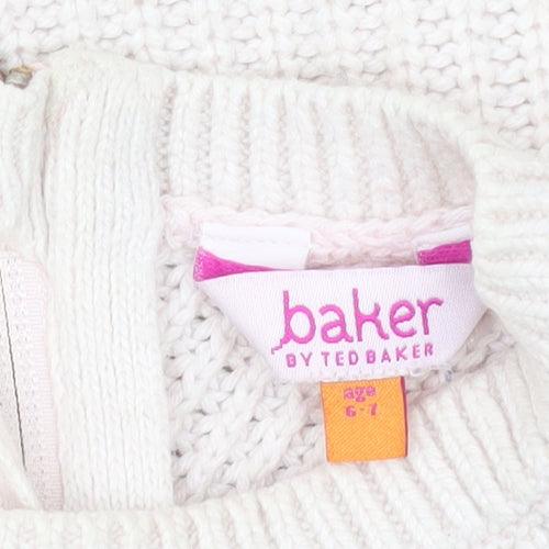 Baker by Ted Baker Girls Ivory Knit Jumper Age 6Y Long Sleeve Pullover