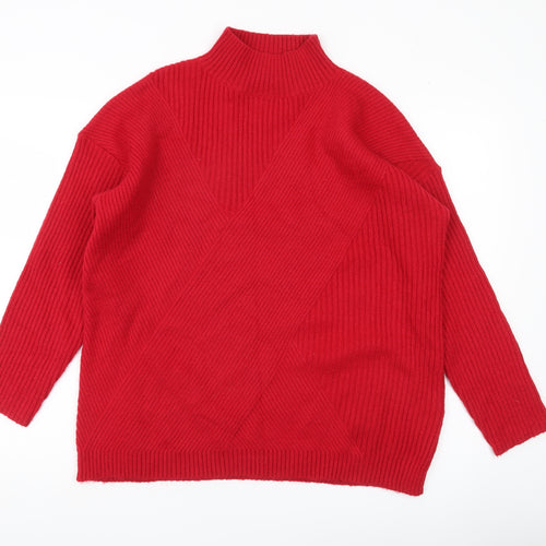 Wallis Women’s Red Mock Neck Ribbed Knit Jumper Size M