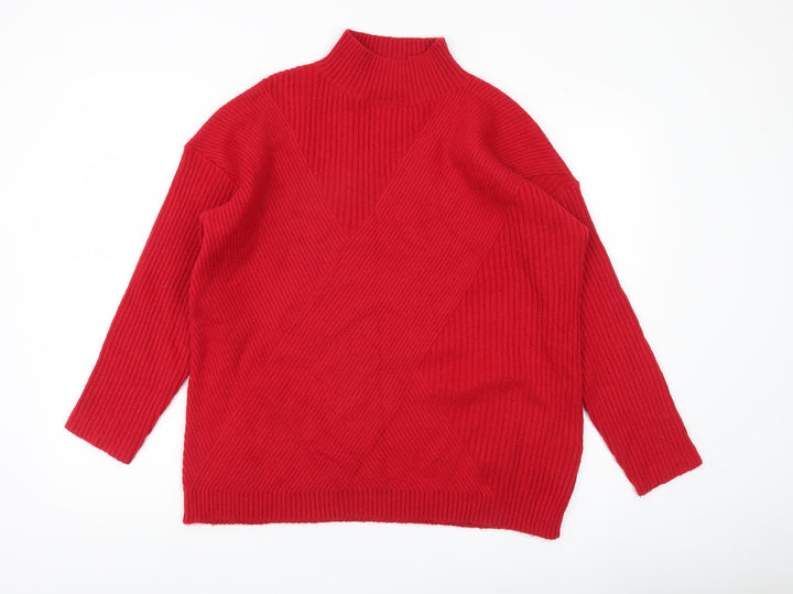 Wallis Women’s Red Mock Neck Ribbed Knit Jumper Size M