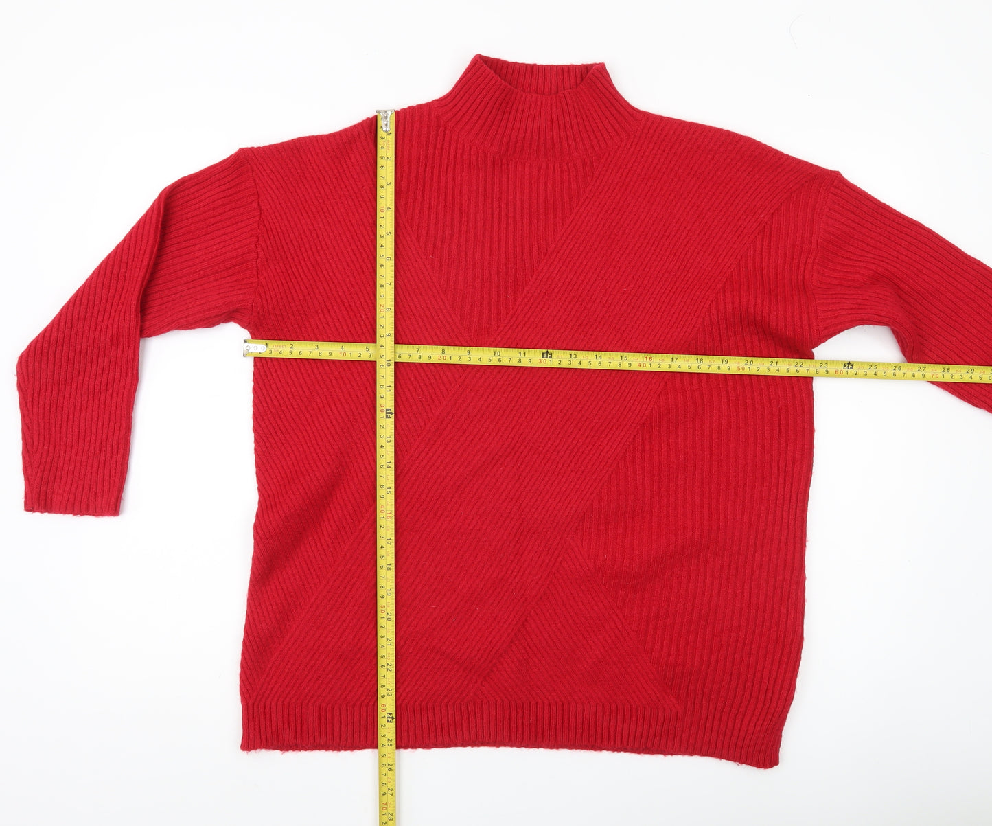 Wallis Women’s Red Mock Neck Ribbed Knit Jumper Size M