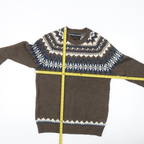 Red Herring Men's Brown Fair Isle Jumper Medium Wool Blend