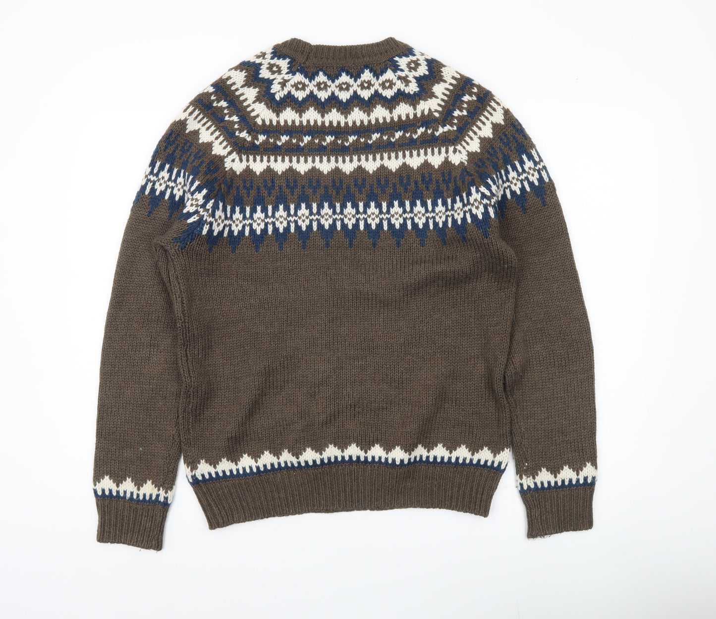 Red Herring Men's Brown Fair Isle Jumper Medium Wool Blend