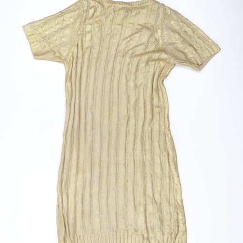 Aftershock London Women’s Gold Short Jumper Dress Size S Scoop Neck