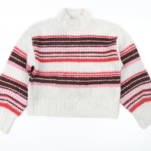 Monki Women’s Multicoloured Striped Mock Neck Chunky Knit Jumper Size S