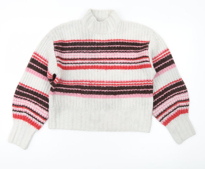Monki Women’s Multicoloured Striped Mock Neck Chunky Knit Jumper Size S