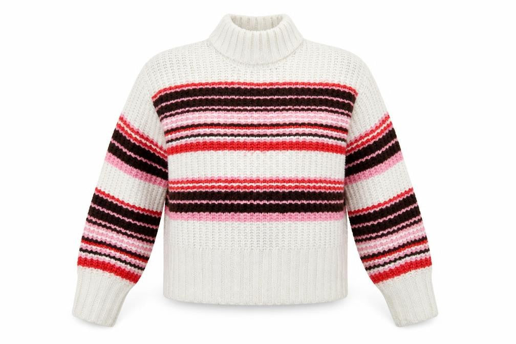 Monki Women’s Multicoloured Striped Mock Neck Chunky Knit Jumper Size S