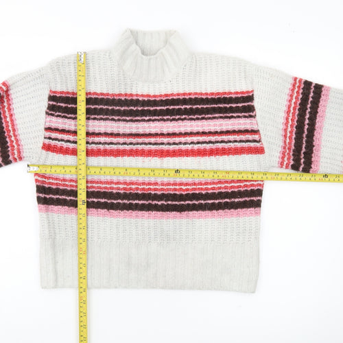 Monki Women’s Multicoloured Striped Mock Neck Chunky Knit Jumper Size S