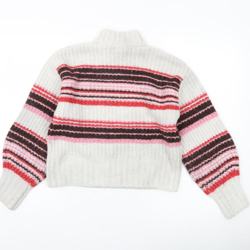 Monki Women’s Multicoloured Striped Mock Neck Chunky Knit Jumper Size S