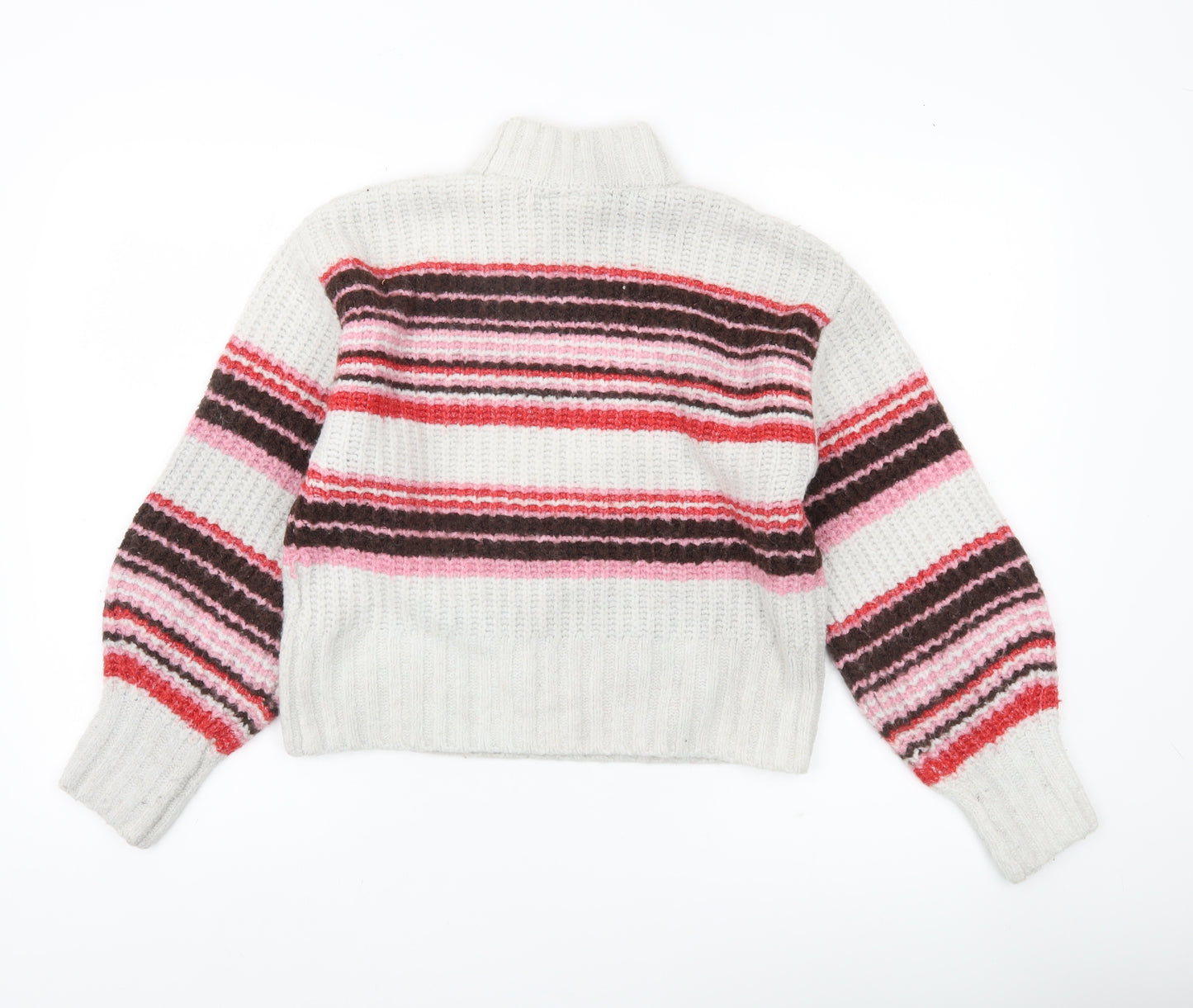 Monki Women’s Multicoloured Striped Mock Neck Chunky Knit Jumper Size S