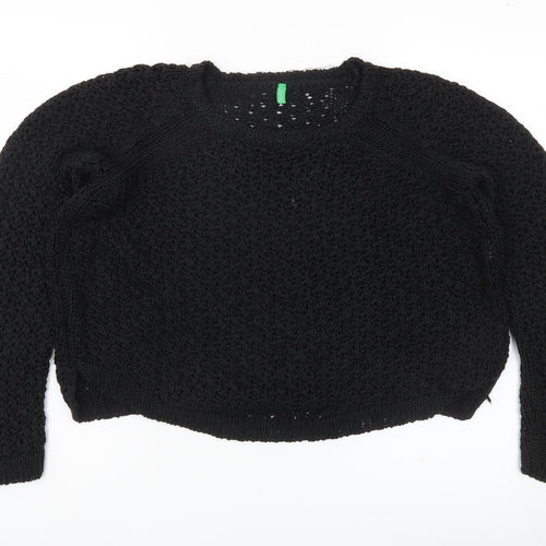 United Colors of Benetton Women's Black Chunky Knit Pullover Jumper Size M