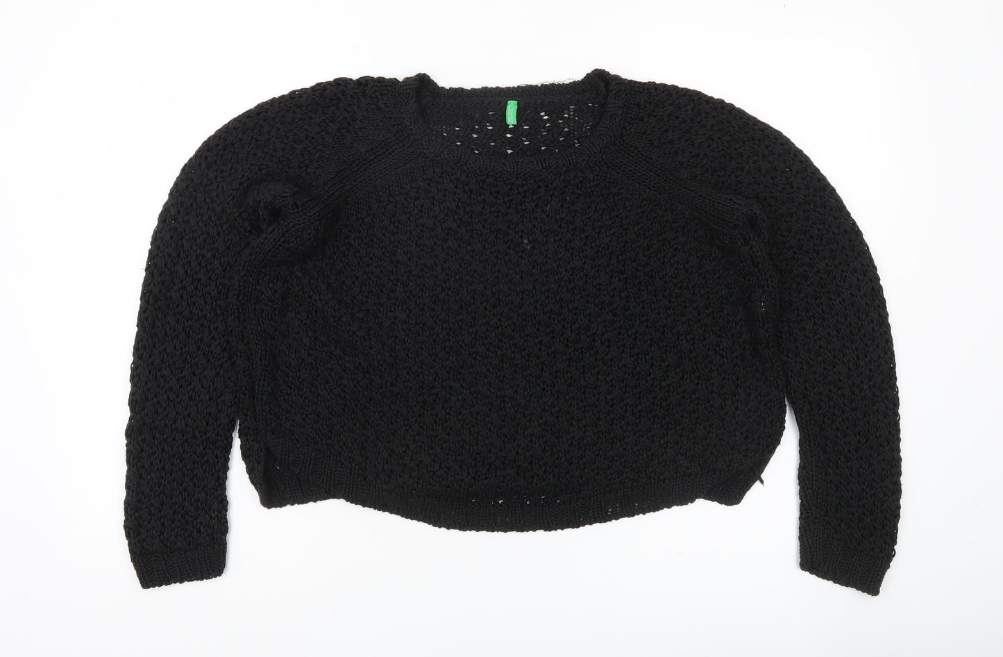 United Colors of Benetton Women's Black Chunky Knit Pullover Jumper Size M