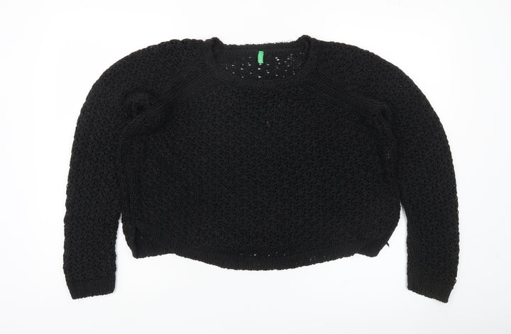 United Colors of Benetton Women's Black Chunky Knit Pullover Jumper Size M