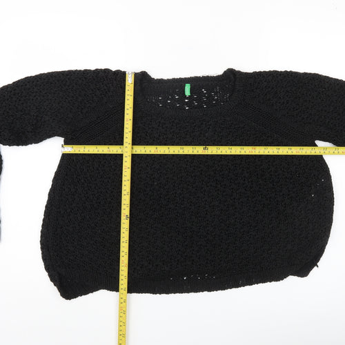 United Colors of Benetton Women's Black Chunky Knit Pullover Jumper Size M