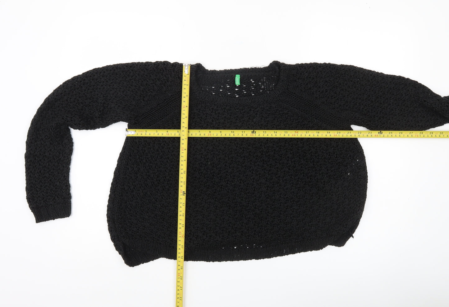 United Colors of Benetton Women's Black Chunky Knit Pullover Jumper Size M