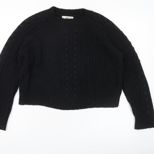 Mango Women’s Black Chunky Knit Jumper Size 8 Crew Neck Pullover